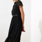 Black Belted Midi A-Line Woven Lined Dress