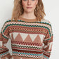 Camel Wide Pattern Crew Neck Knitwear Sweater