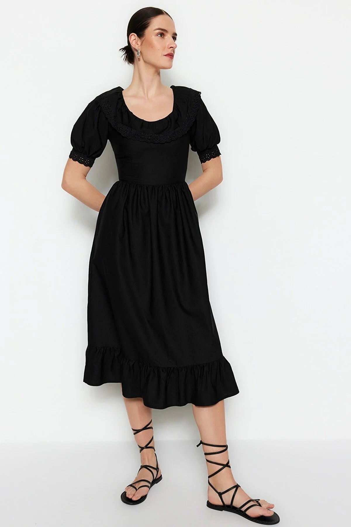 Black Embroidered Detailed Dress