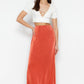 Tile Shiny Surface and Soft Textured Slit Maxi Knitted Skirt