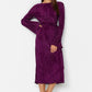 Purple Premium Pleated Fabric Flare Sleeve Detailed A-Line Midi Knitted Dress