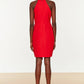 Red Fitted Lined Woven Evening Dress
