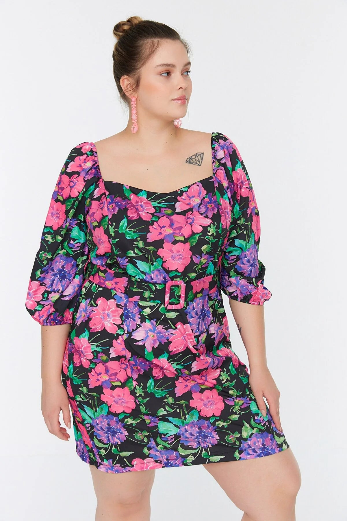 Plus Size Dress Multicolor Plain Basic Mini Woven