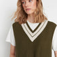 Khaki Crop V Neck Triko Sweater