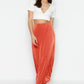 Tile Shiny Surface and Soft Textured Slit Maxi Knitted Skirt