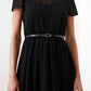 Black Belted Midi A-Line Woven Lined Dress