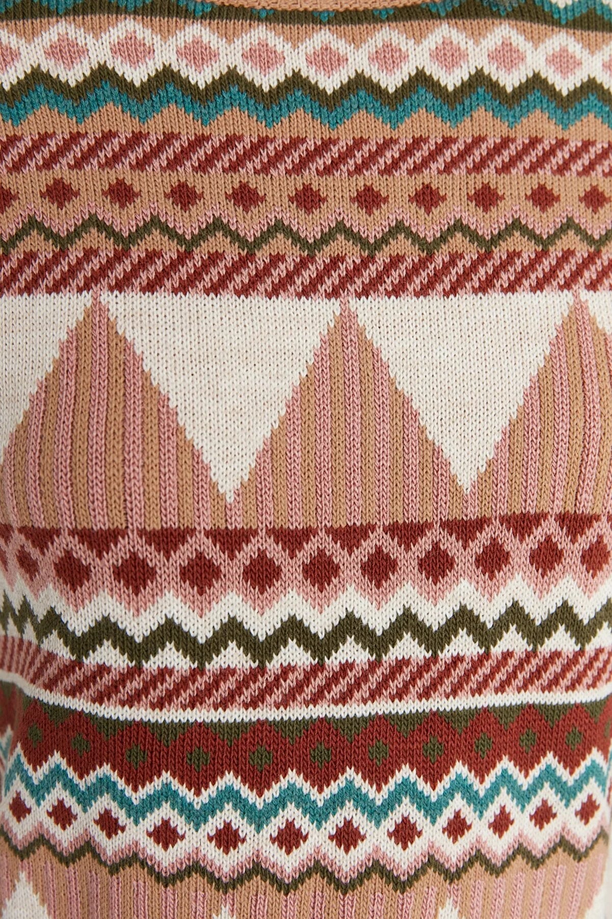 Camel Wide Pattern Crew Neck Knitwear Sweater