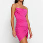 Fuchsia Fitted Lined Knitted Corset Detailed Evening Dress