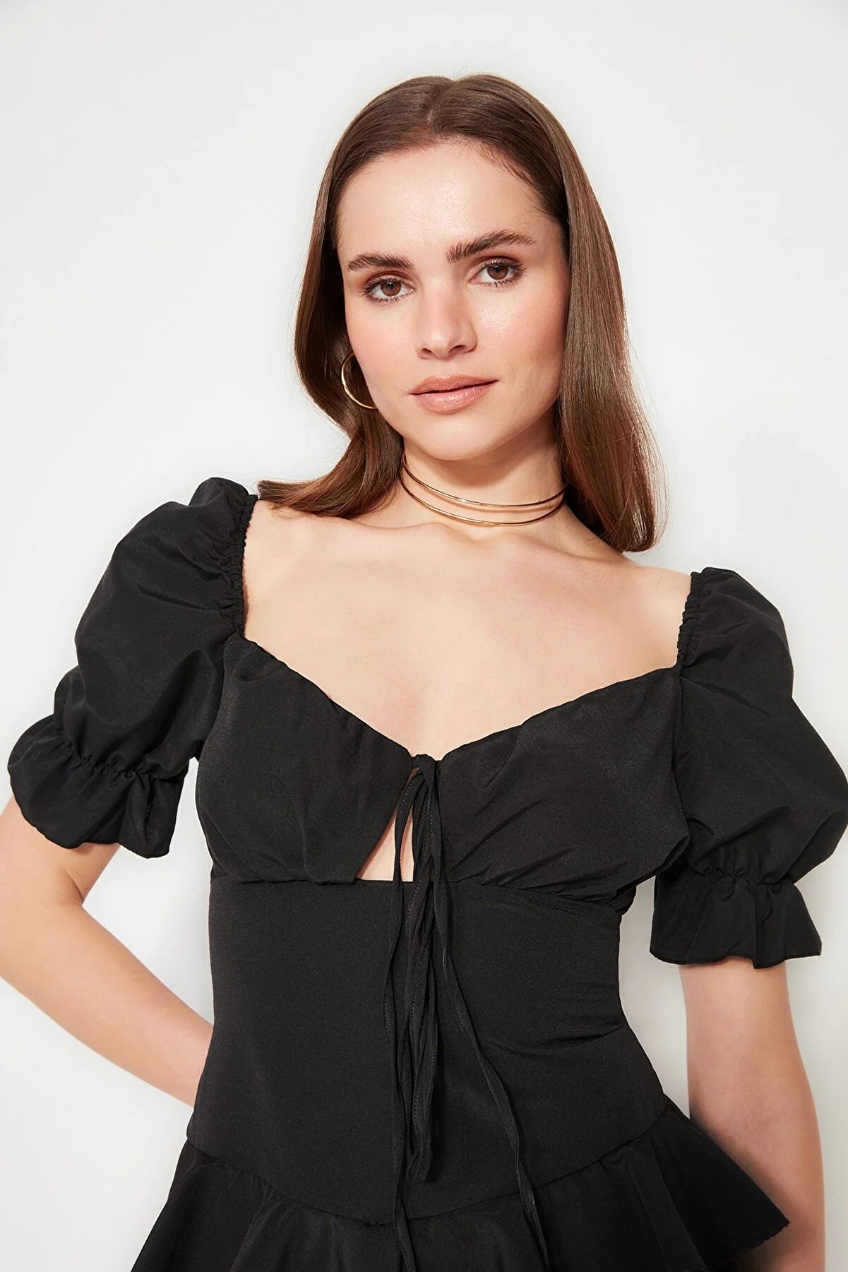Black Ruffle Detailed Poplin Dress