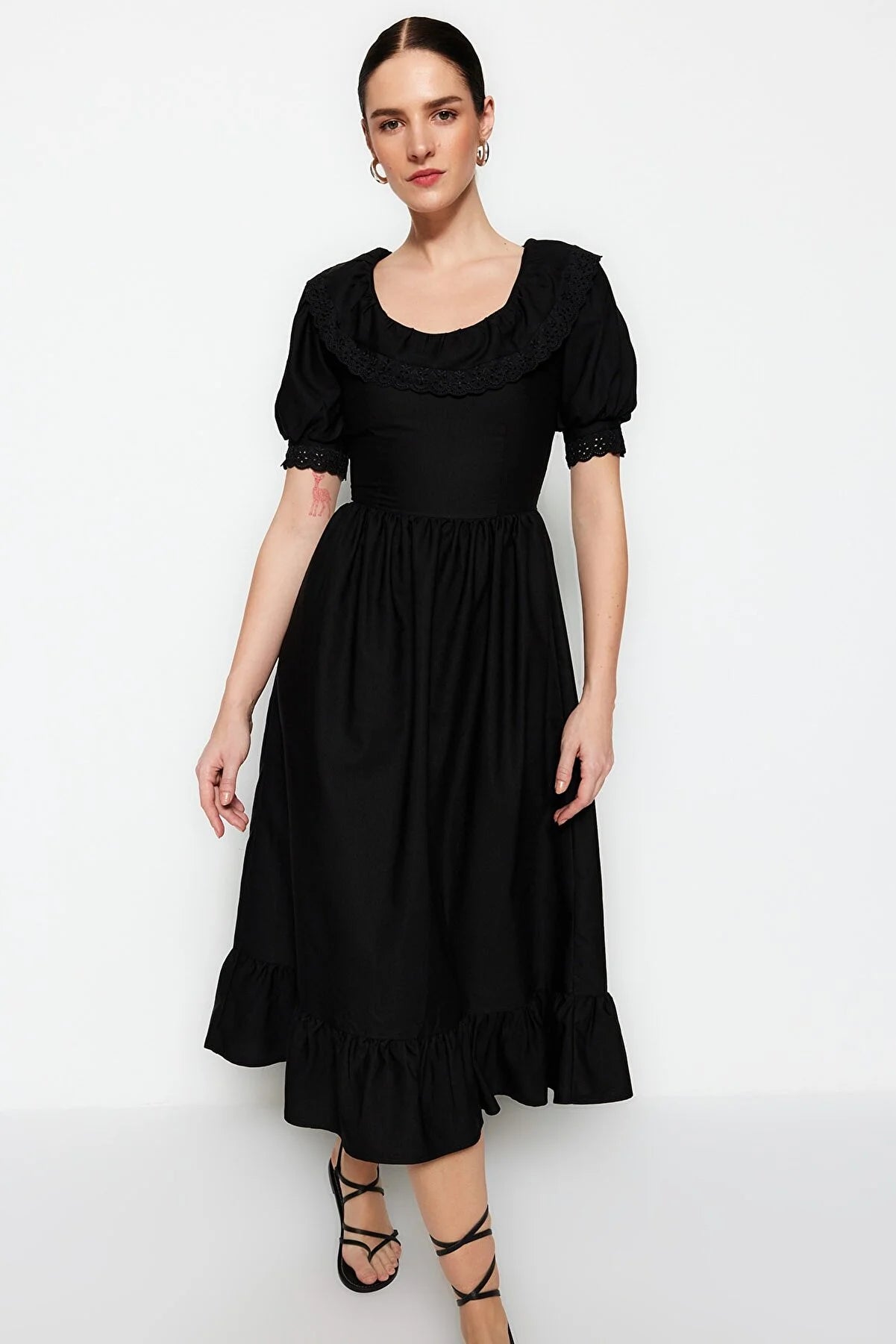 Black Embroidered Detailed Dress