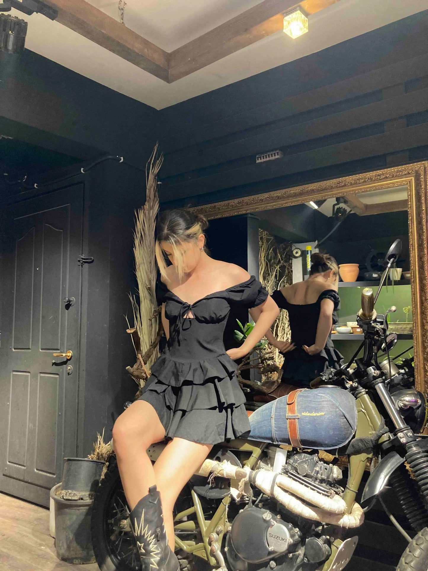 Black Ruffle Detailed Poplin Dress