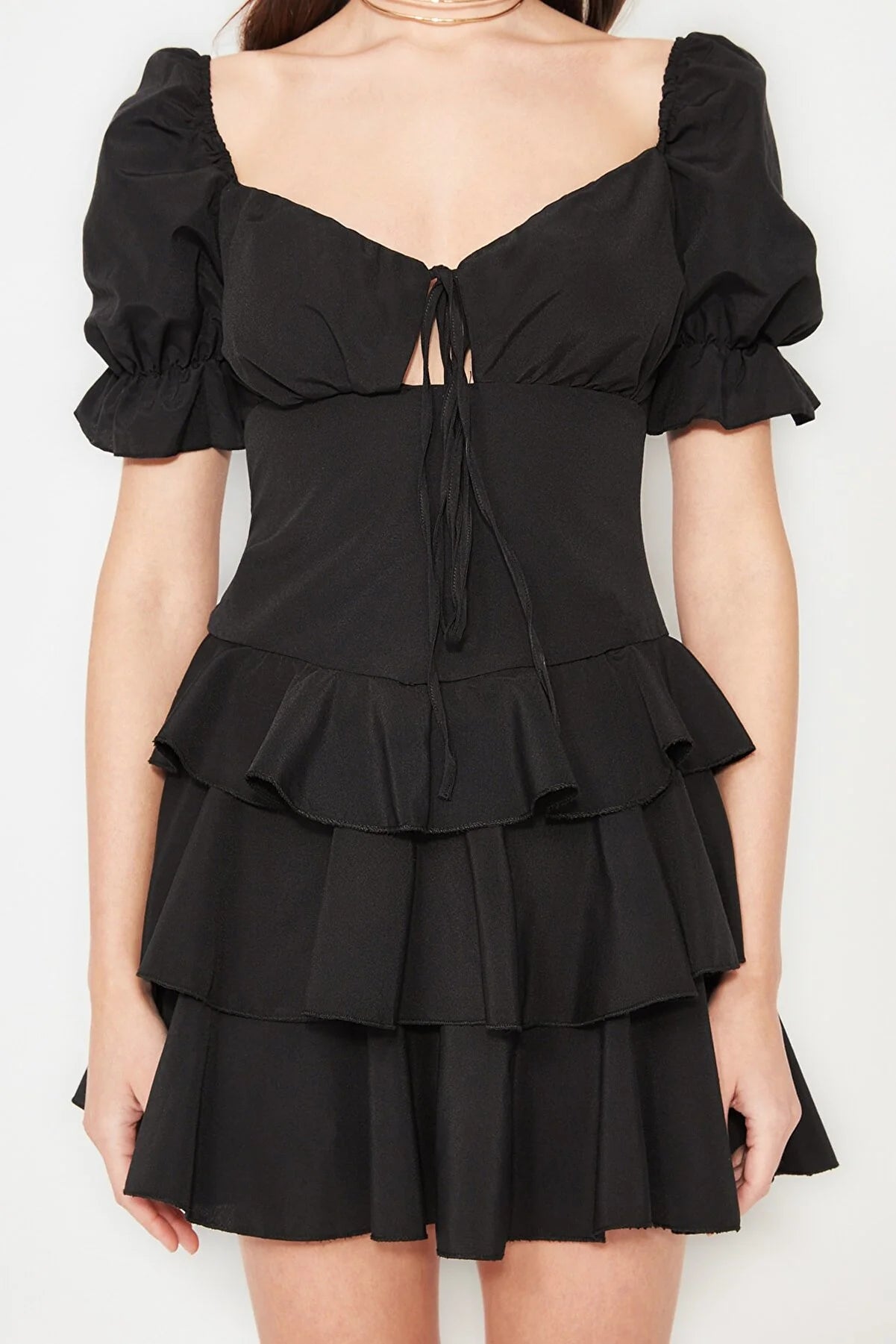 Black Ruffle Detailed Poplin Dress