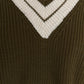 Khaki Crop V Neck Triko Sweater