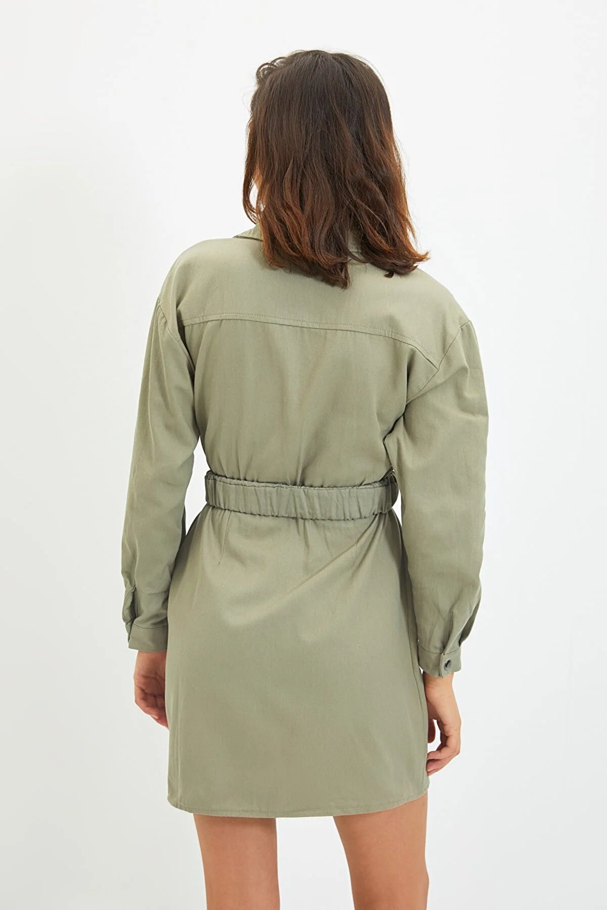 Khaki Belted Mini Woven Dress
