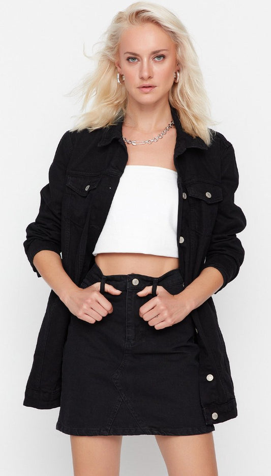 Black Long Basic Denim Jacket