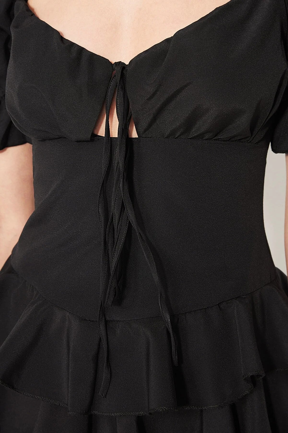 Black Ruffle Detailed Poplin Dress