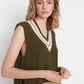 Khaki Crop V Neck Triko Sweater