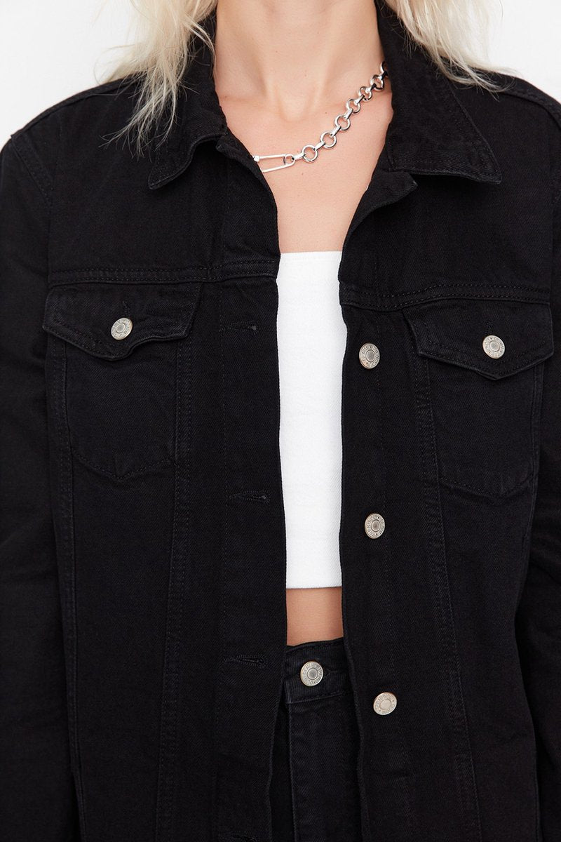 Black Long Basic Denim Jacket
