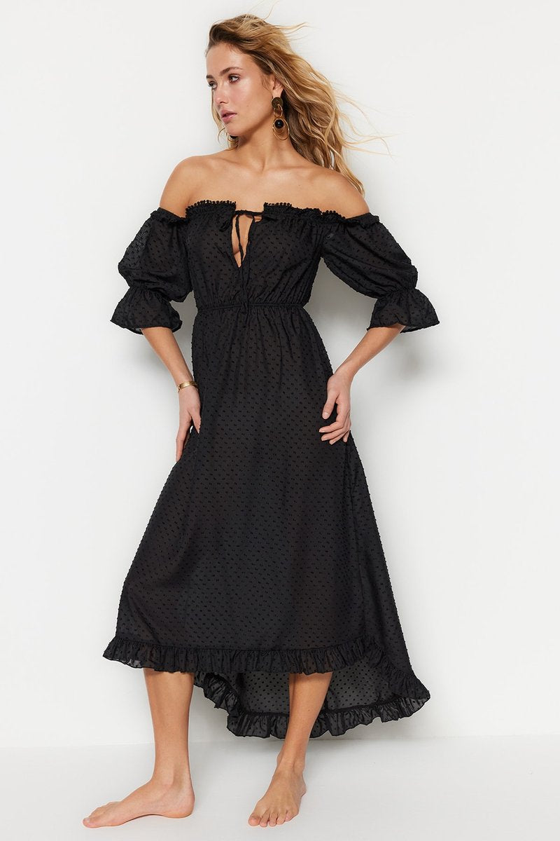 Black Carmen Collar Beach Dress