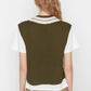 Khaki Crop V Neck Triko Sweater