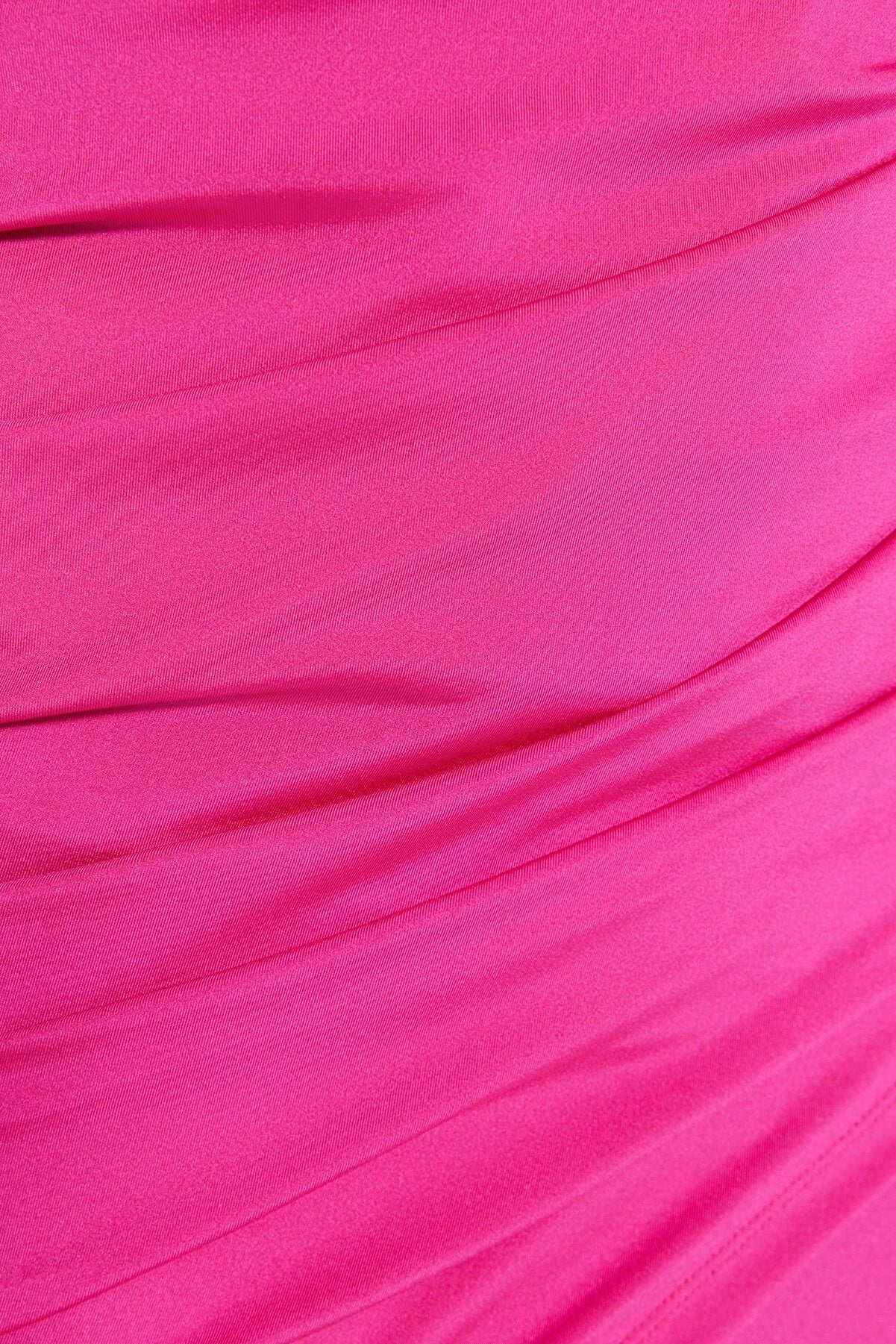 Fuchsia Fitted Lined Knitted Corset Detailed Evening Dress