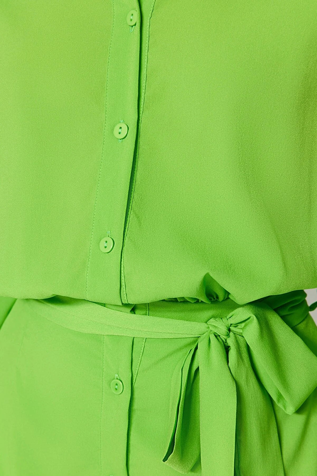 Light Green Belted Mini Woven Shirt Dress