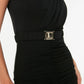 Black Sleeveless Draped Detailed Knitted Dress With Belt