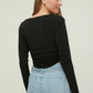 Black Square Collar Pleated Knitted Blouse