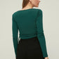 Emerald Green Square Collar Pleated Knitted Blouse