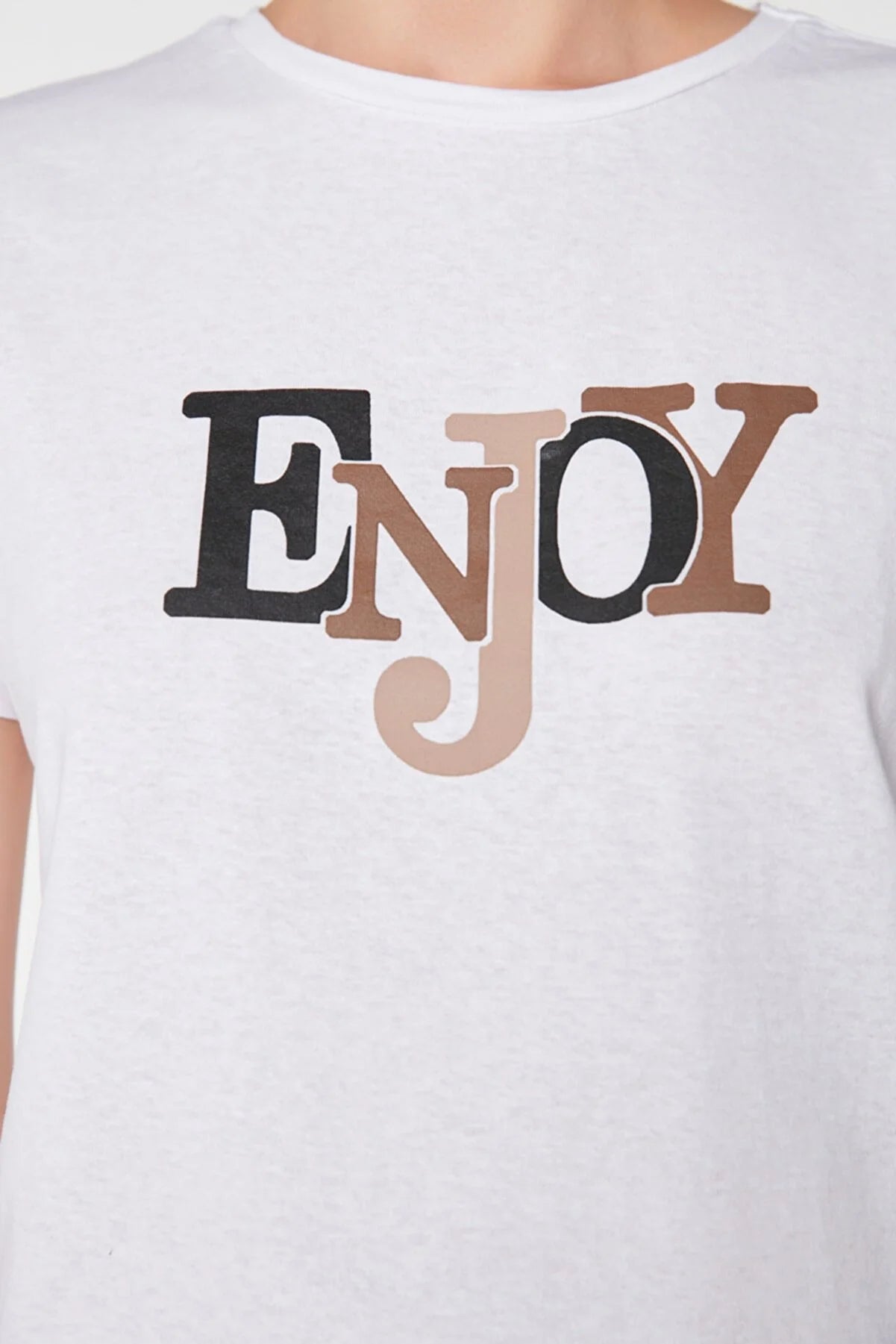 White Printed Basic Knitted T-Shirt