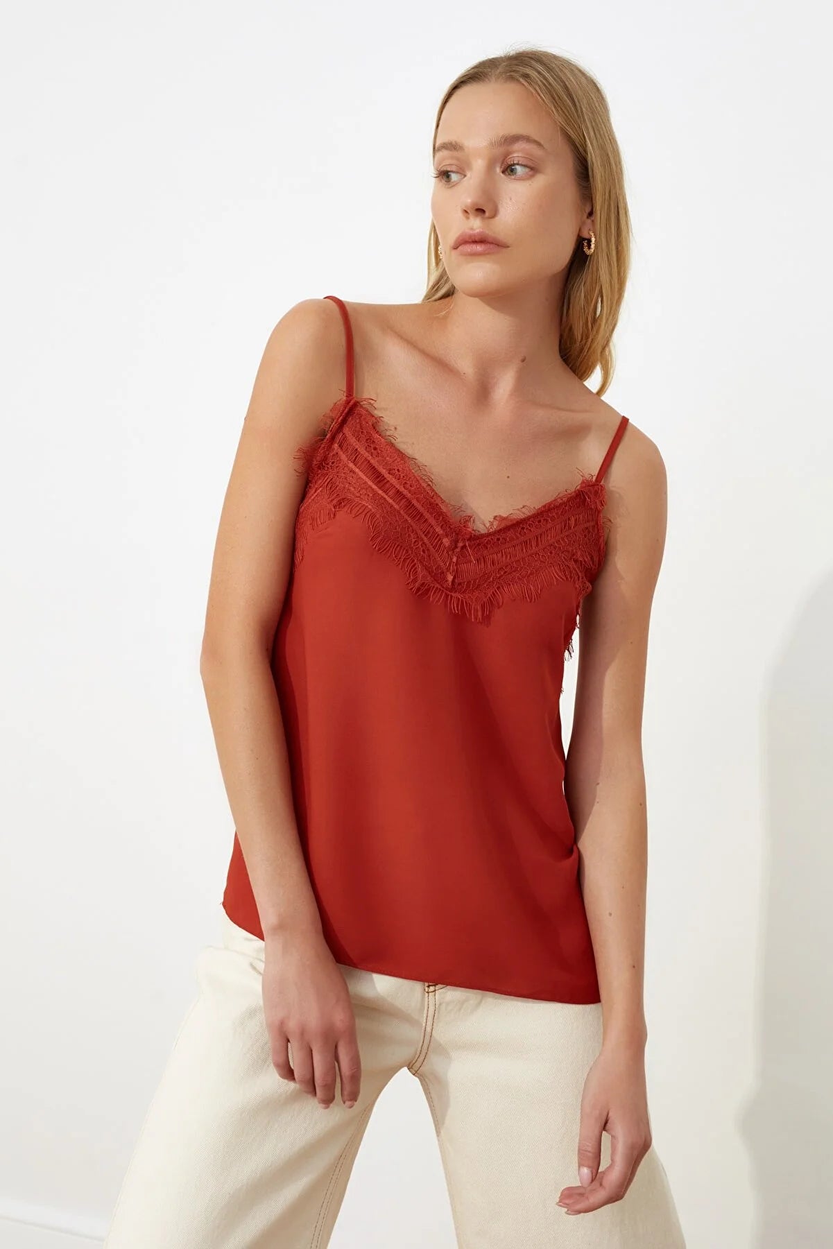 Tile Lace Detailed Strap Blouse
