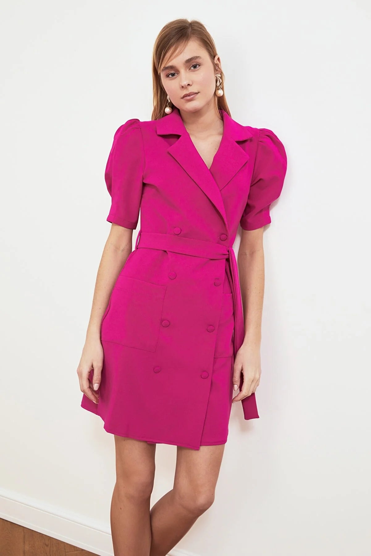 Fuchsia Belted Jacket Dress