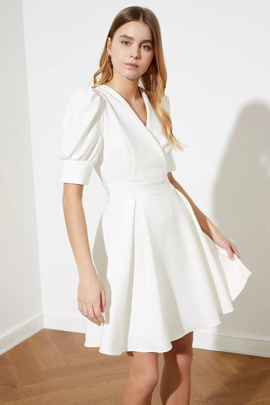 Ecru Double Breasted Collar Dress