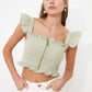 Green Zipper Detailed Crop Top