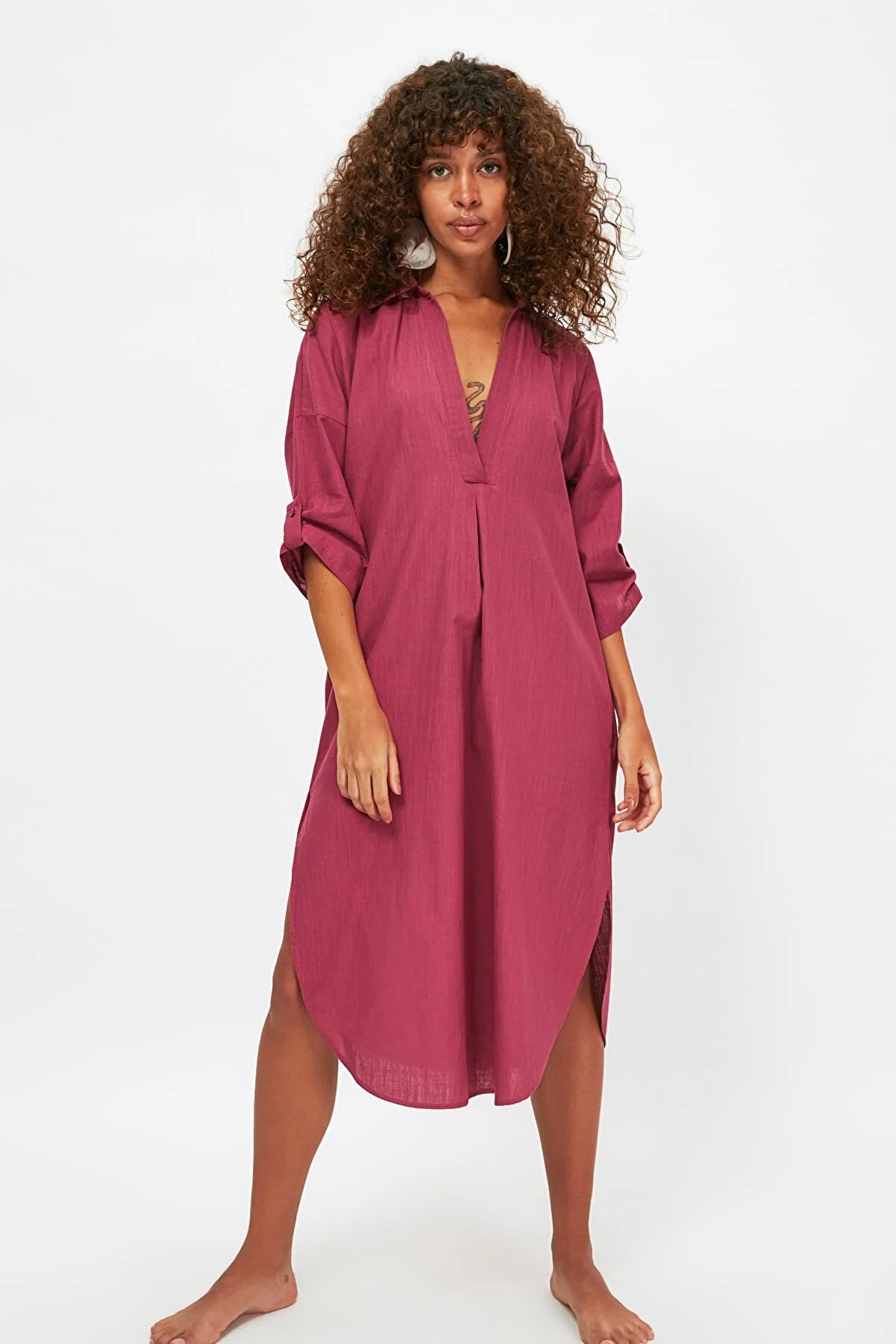 Plum Slit Detailed Beach Dress