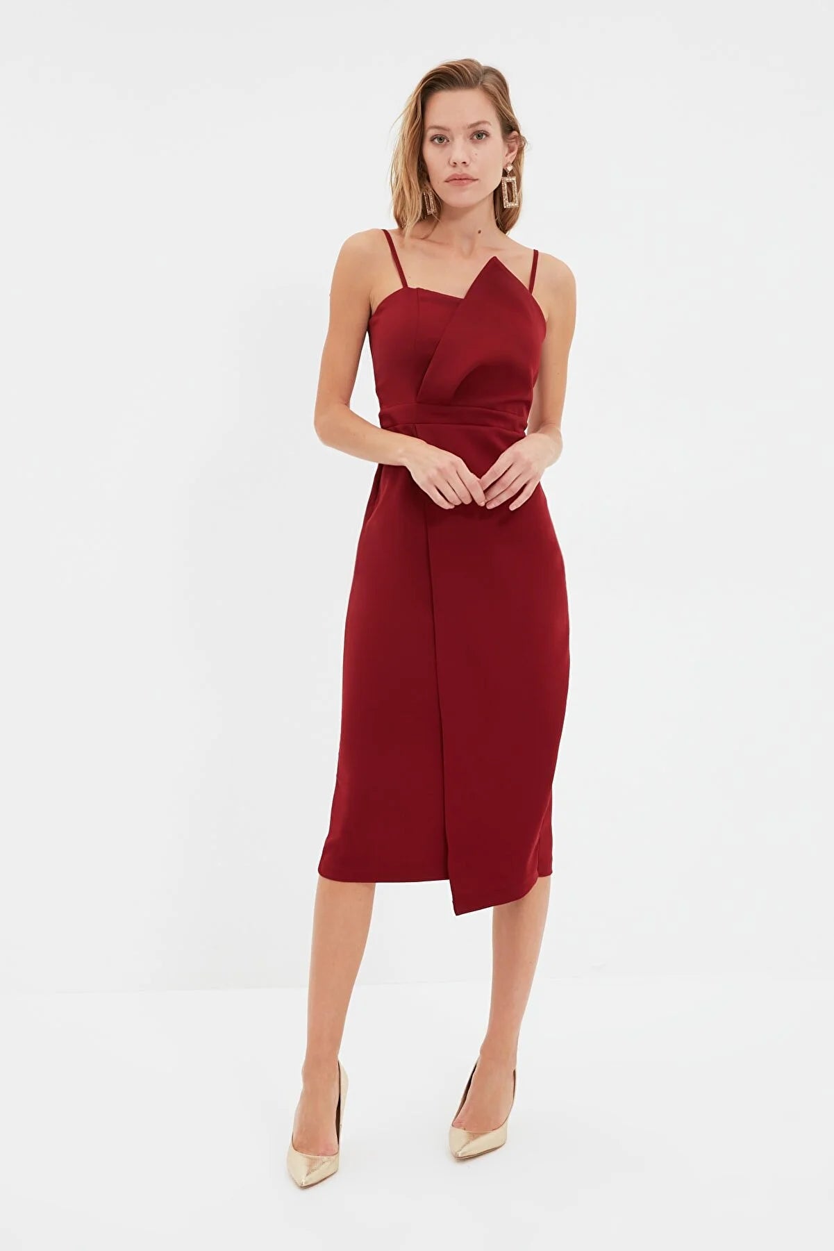 Claret Red Collar Detailed Dress