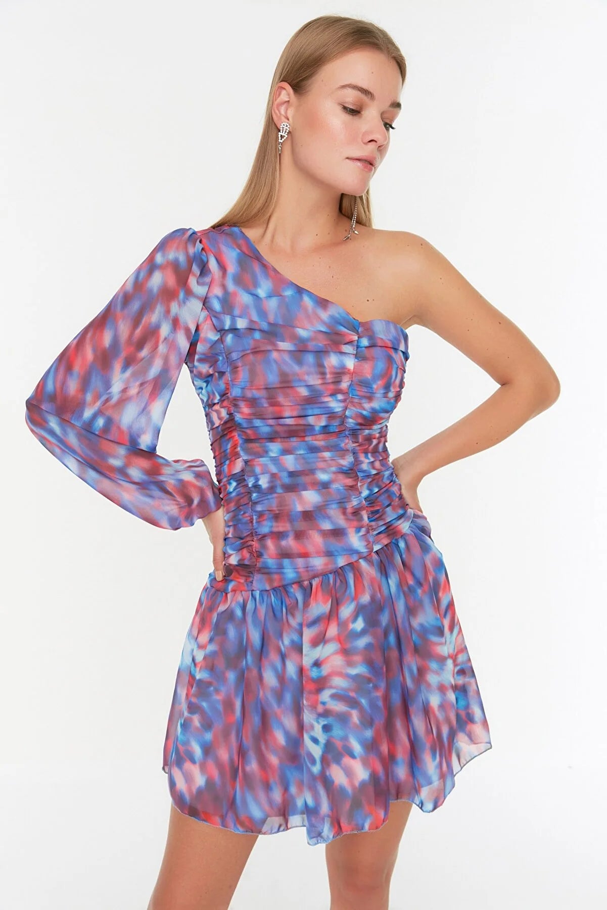 Multicolored Draped Chiffon Dress