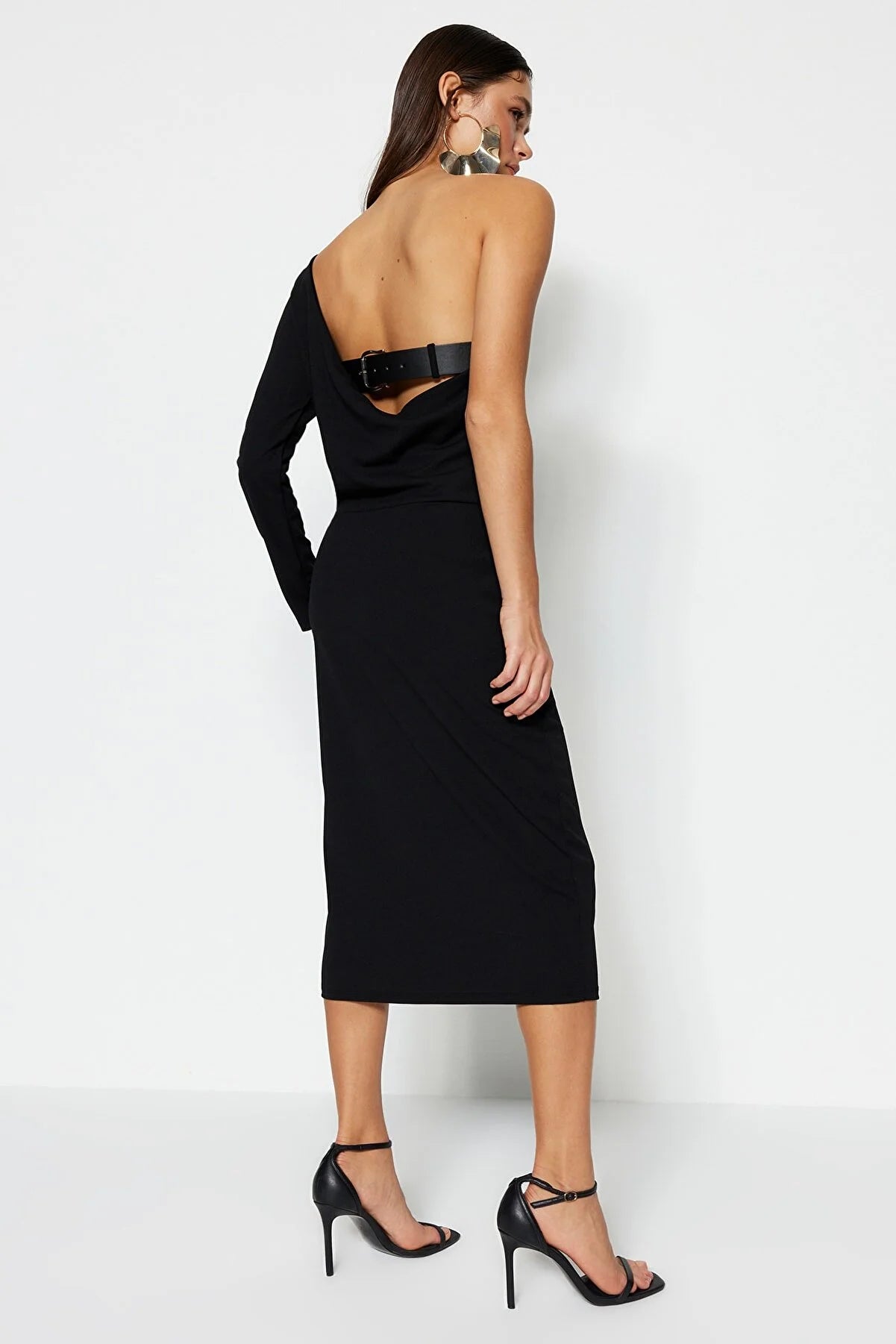 Black Back PU Belt Detailed Dress