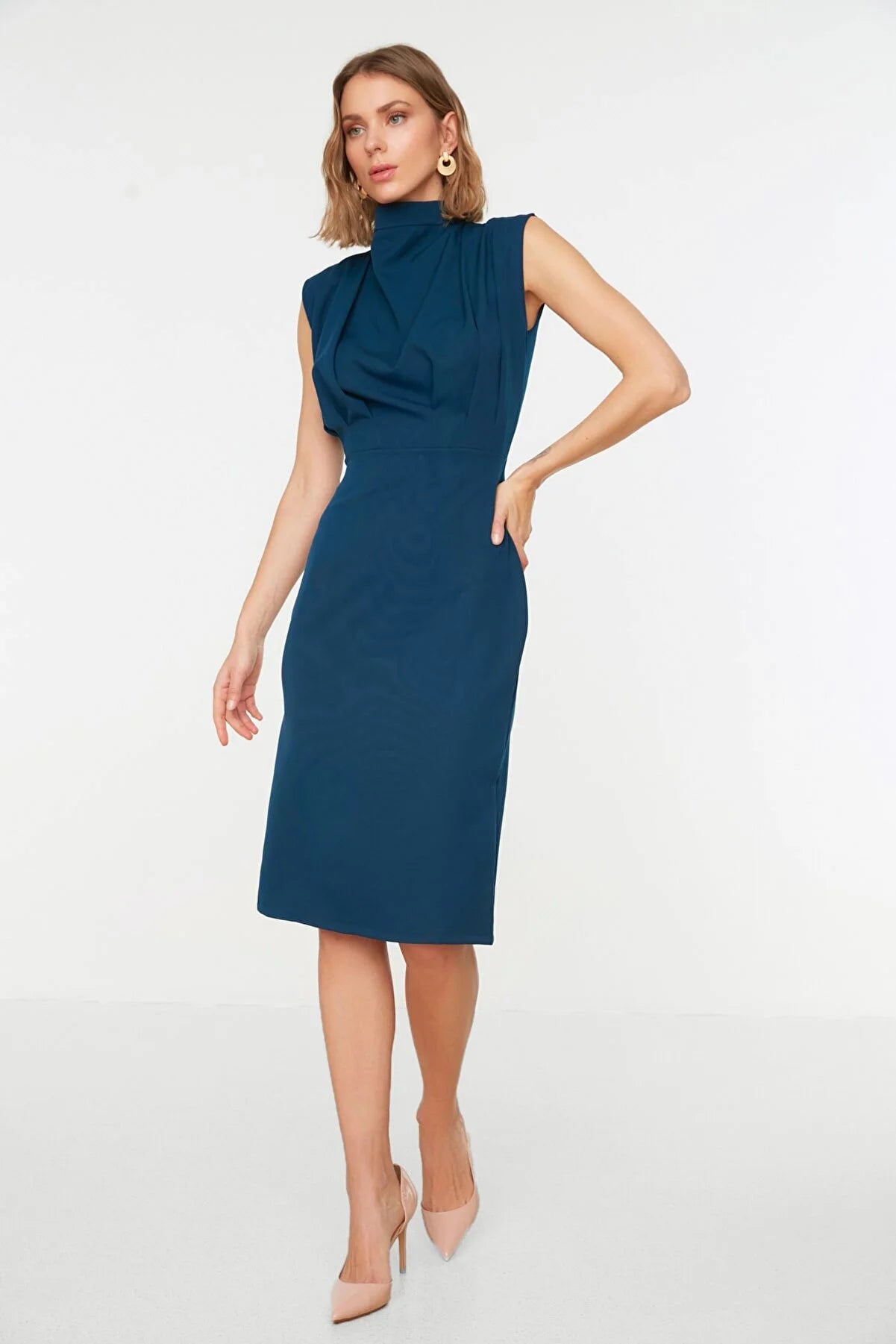 Petrol Standing Collar Dress