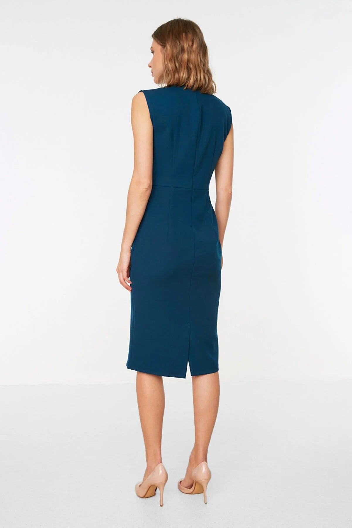 Petrol Standing Collar Dress