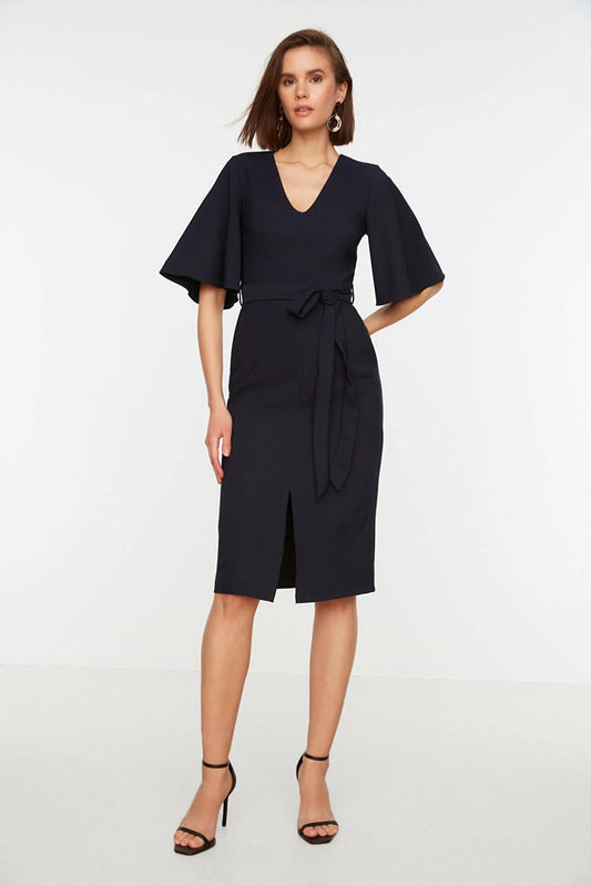 Navy Blue Belted Dress