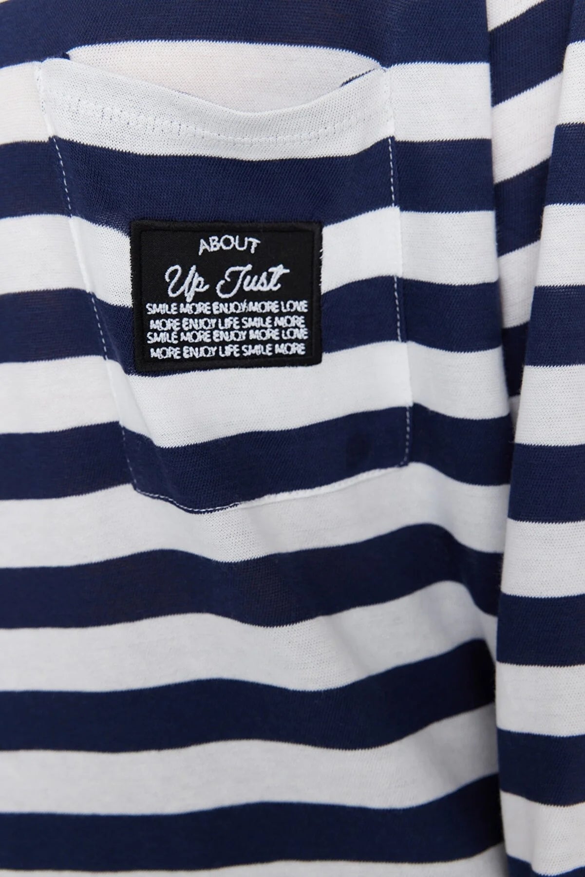 Navy Blue Pocket Patch Detail Striped Knitted Blouse