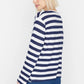 Navy Blue Pocket Patch Detail Striped Knitted Blouse