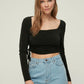 Black Square Collar Pleated Knitted Blouse