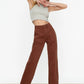 Brown Pocket Detailed High Waist Wide Leg Jeans