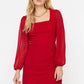 Claret Red Square Collar Dress