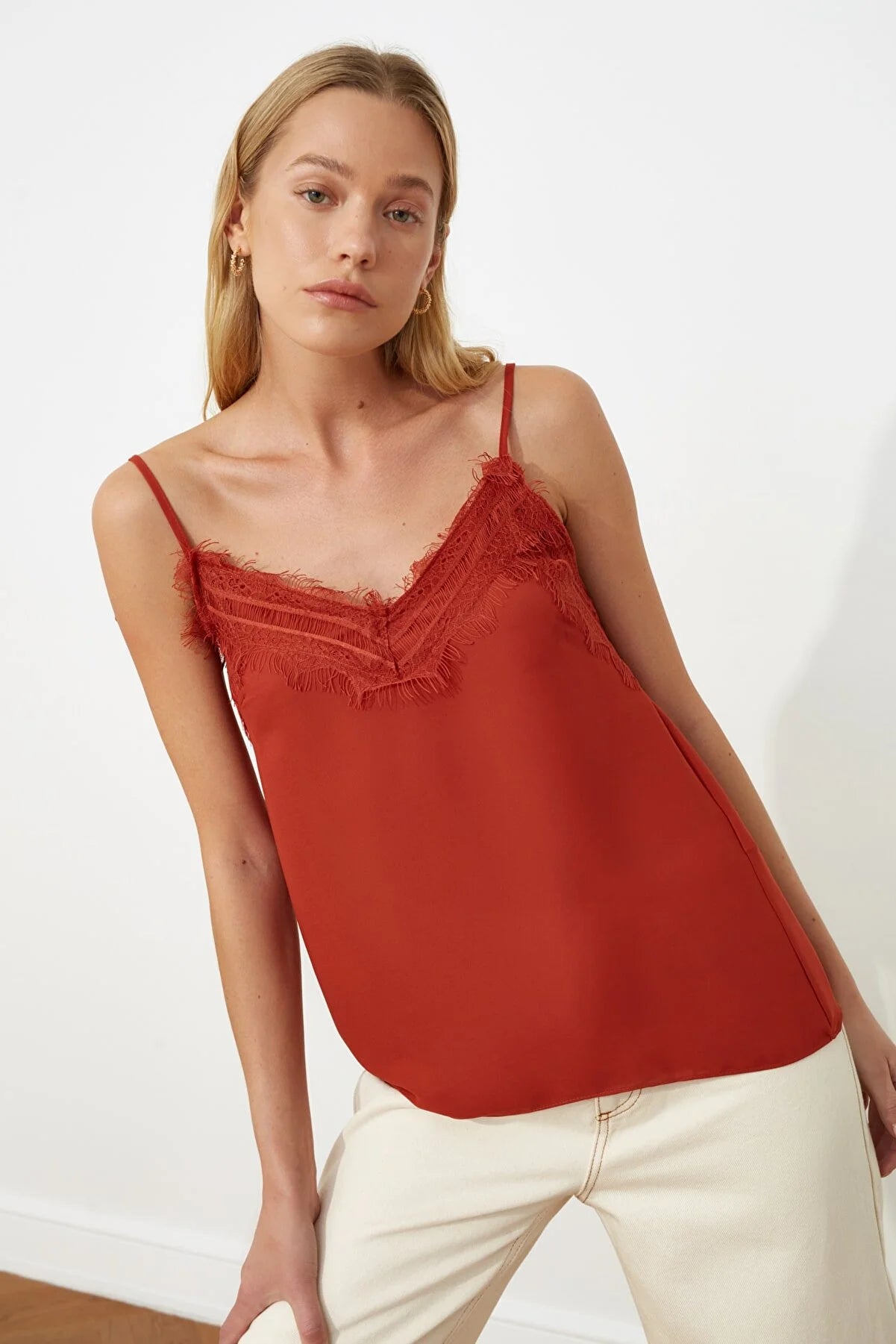 Tile Lace Detailed Strap Blouse