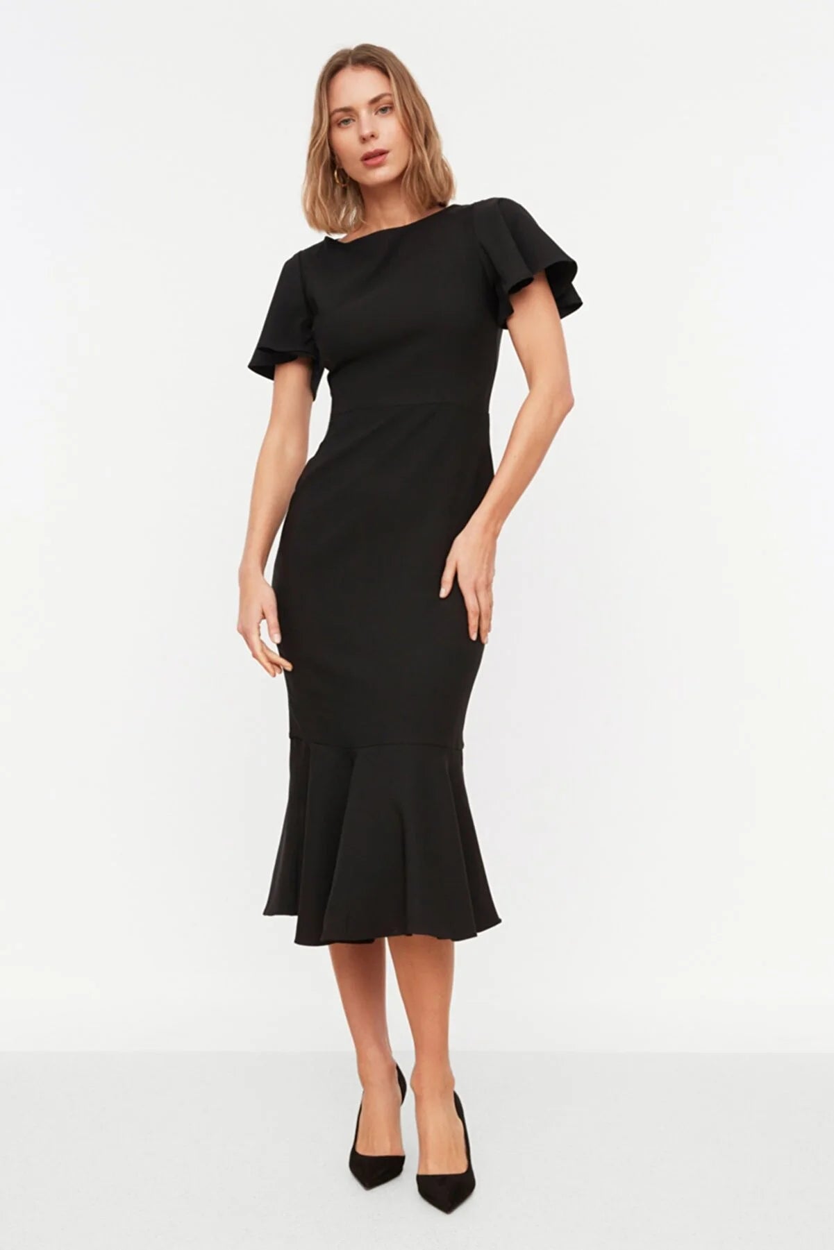 Black Ruffle Midi Dress