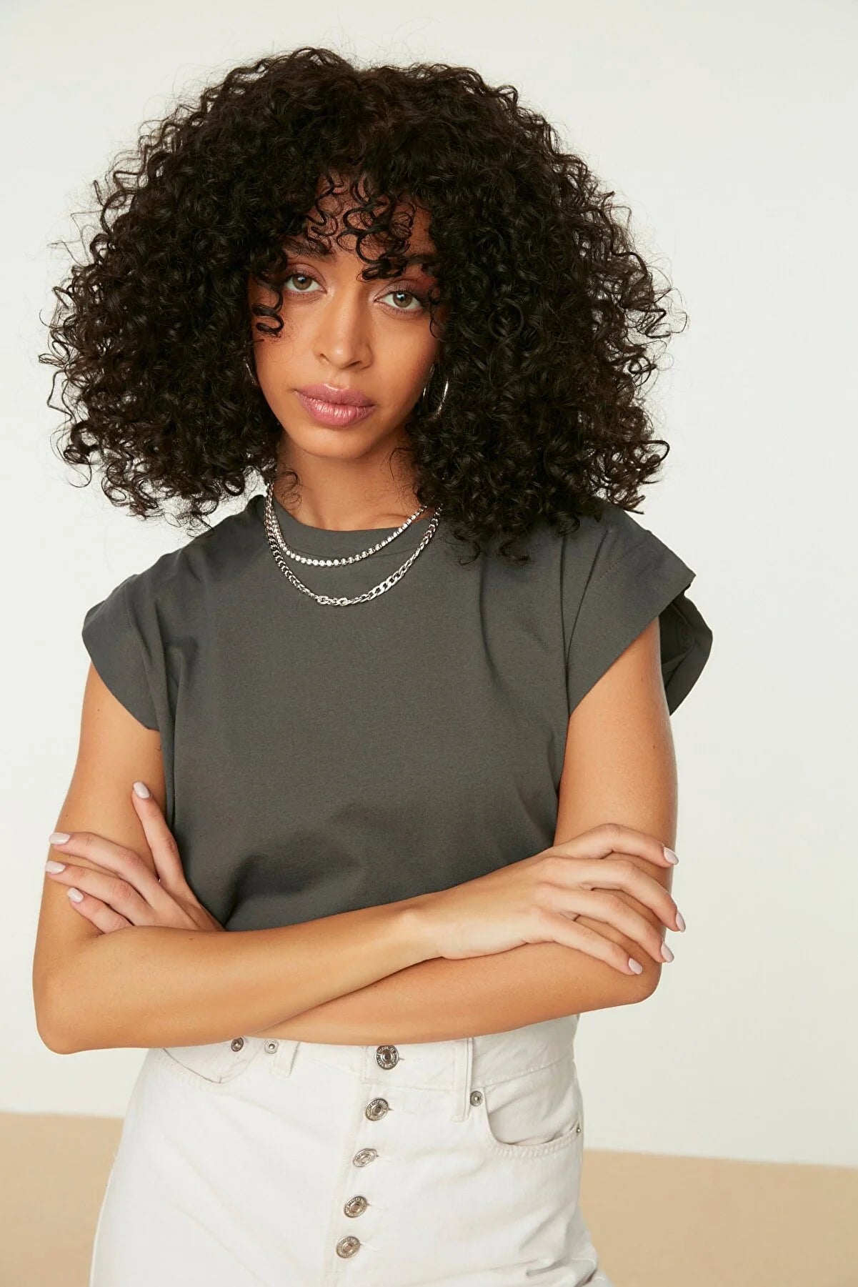 Anthracite Sleeveless Basic Knitted T-Shirt