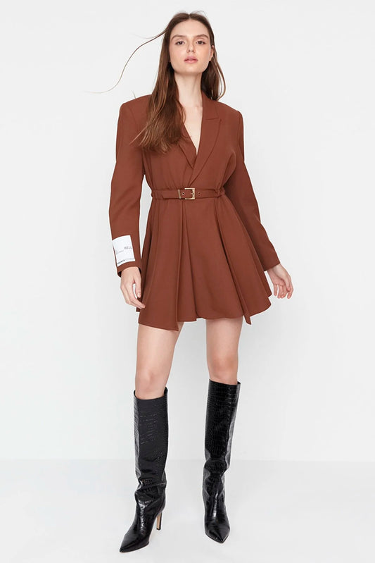 Sagaza Studio Brown Belt Detailed Dress